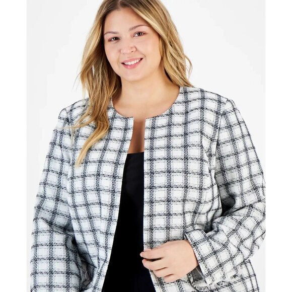 Kasper Plus Size Tweed Open-Front Collarless Business Cardigan/Jacket Sz 20W NWT - Picture 2 of 3